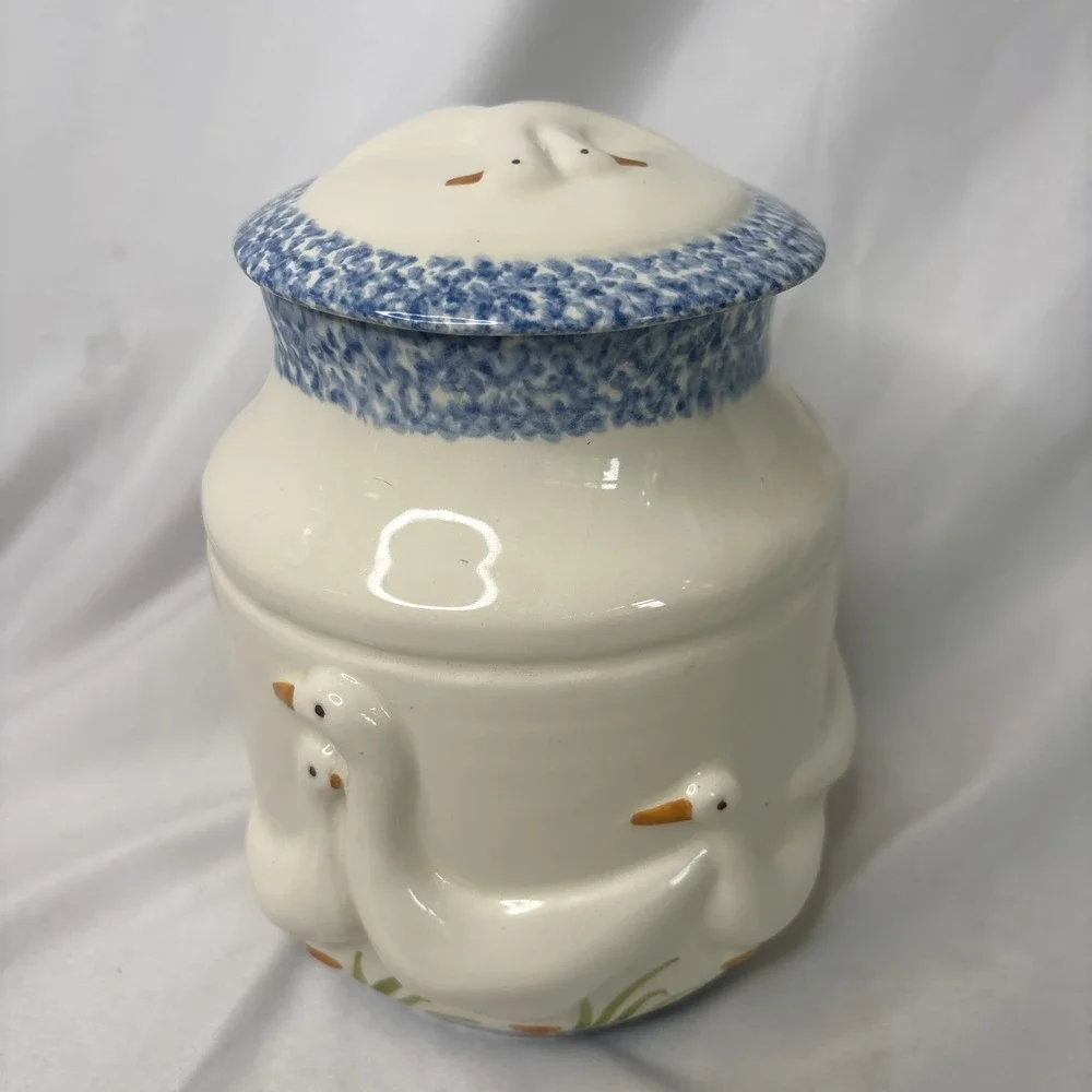 Vtg 1980s Country Ceramic Duck Sugar Canister Cottagecore Shabby Chic No Flaws